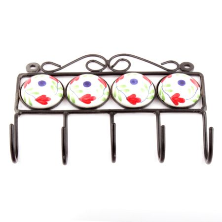 White And Red Floral Ceramic Tiles Hooks